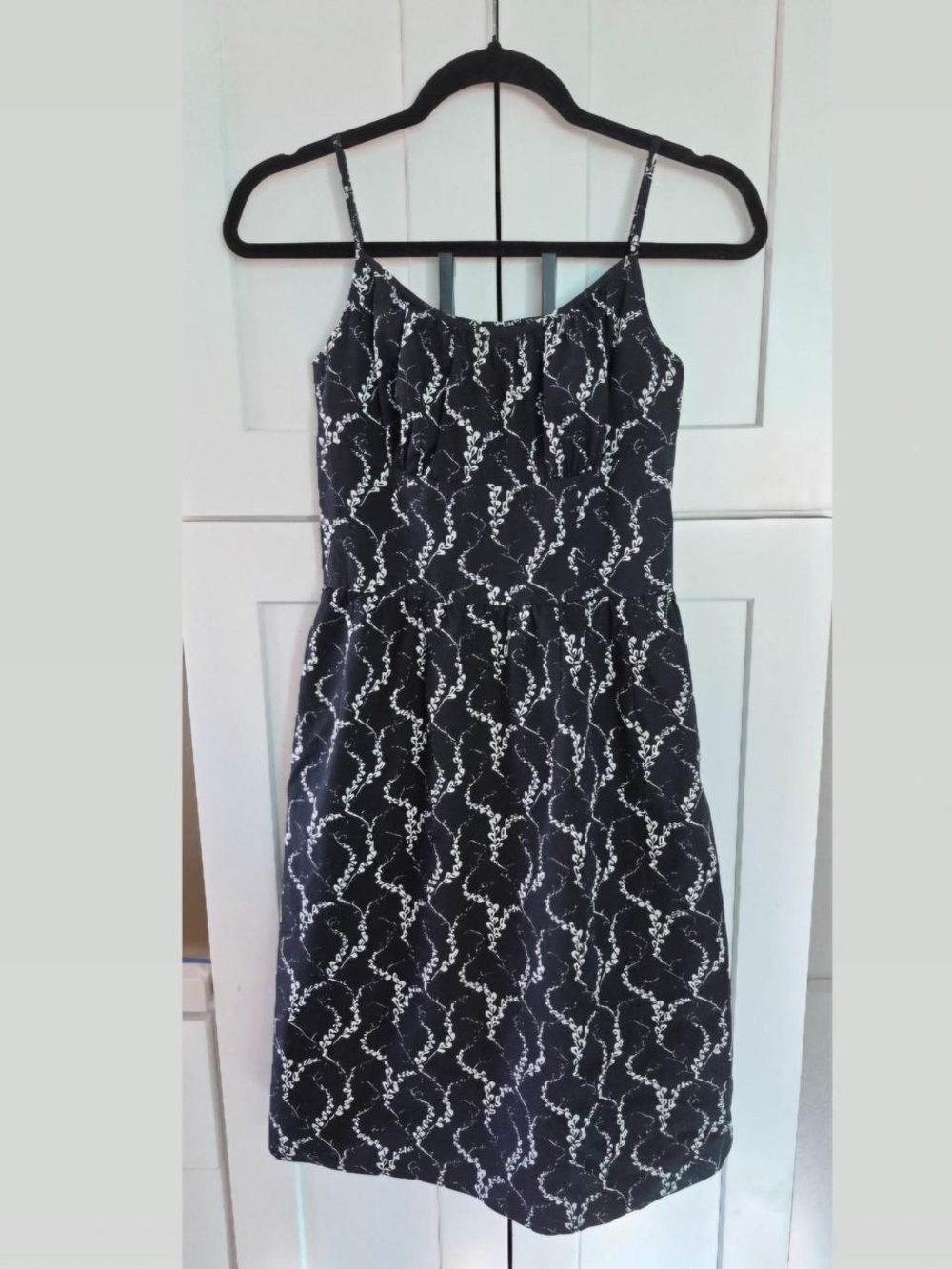 Ann Taylor Black Dress with White Floral Vine Print